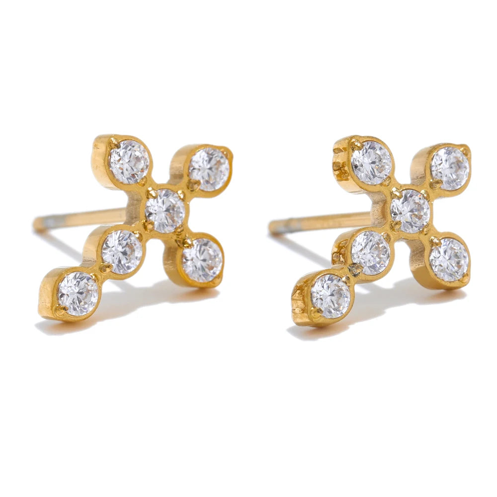 Mini Bezel Cross Stud Earrings