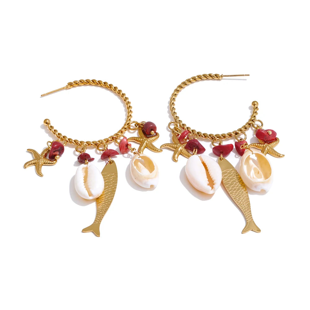 Jonah Fish + Cowrie Shell Earrings