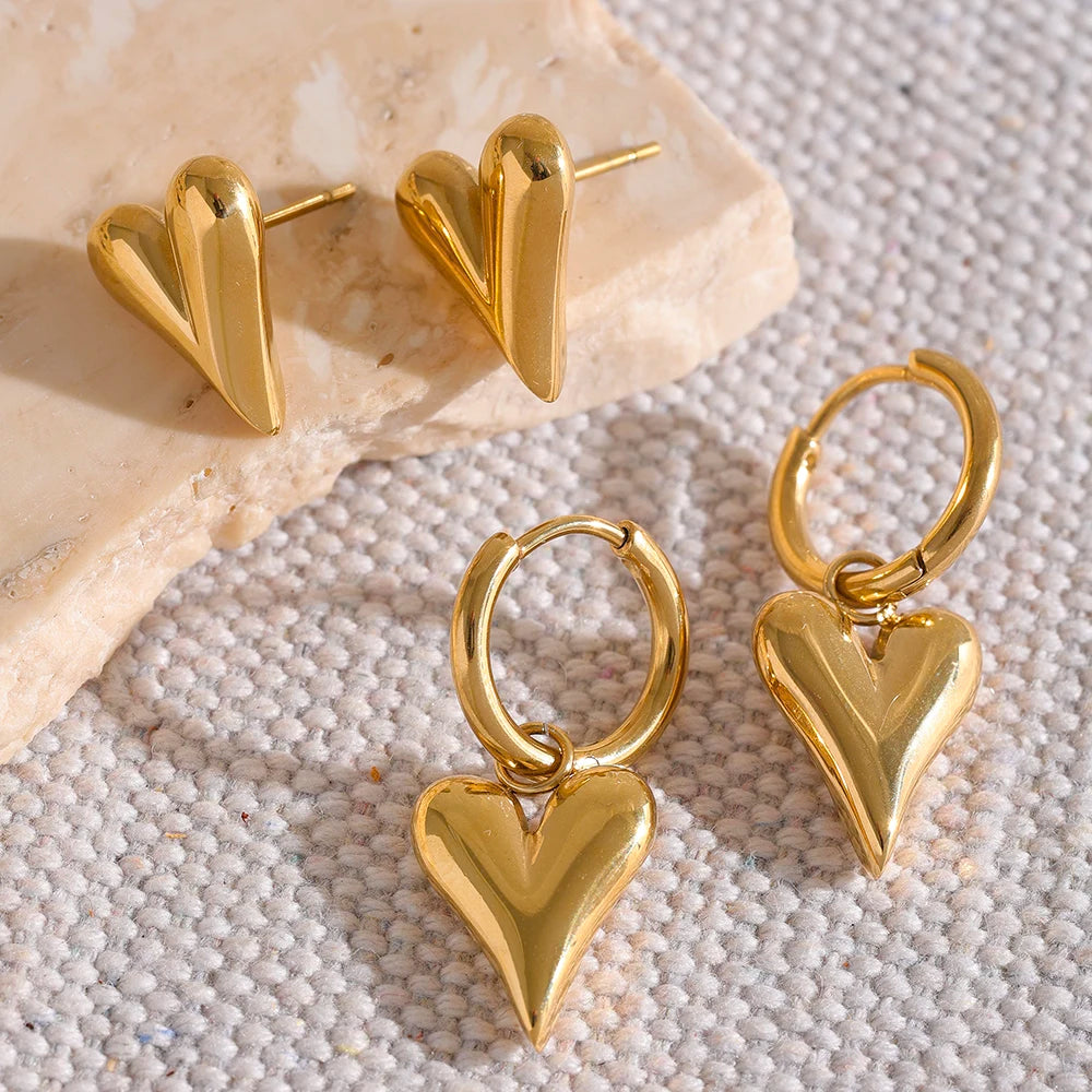 Pointed Heart Earrings | Studs or Huggie Hoops