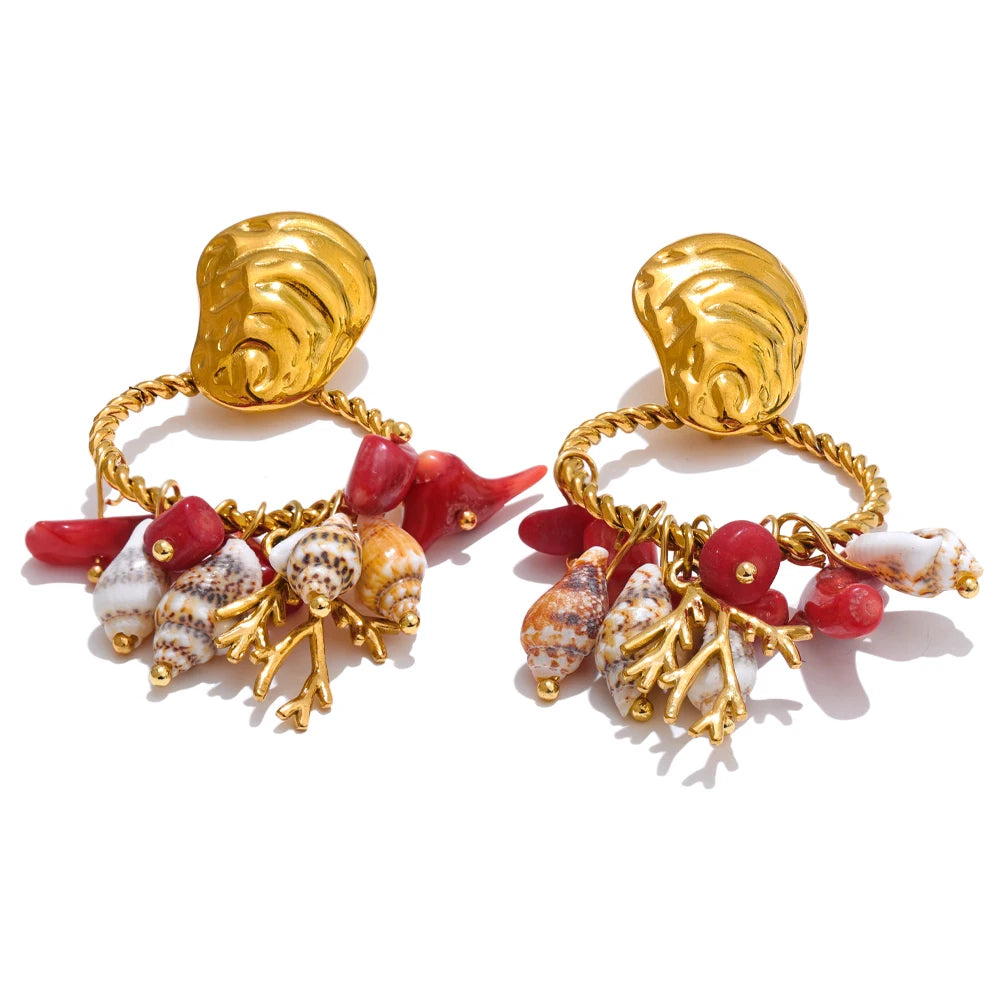 Jonah Golden Oyster Shell + Coral Earrings
