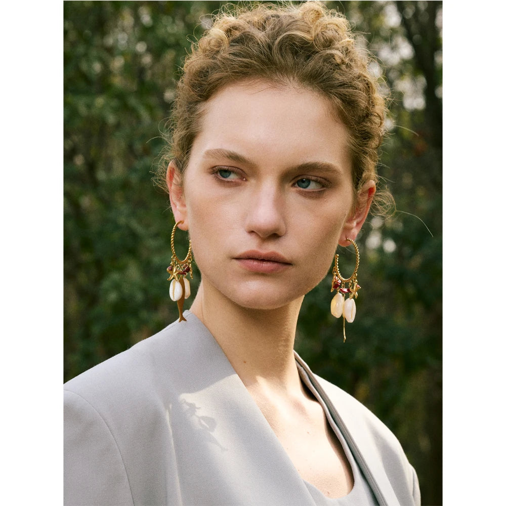 Jonah Fish + Cowrie Shell Earrings