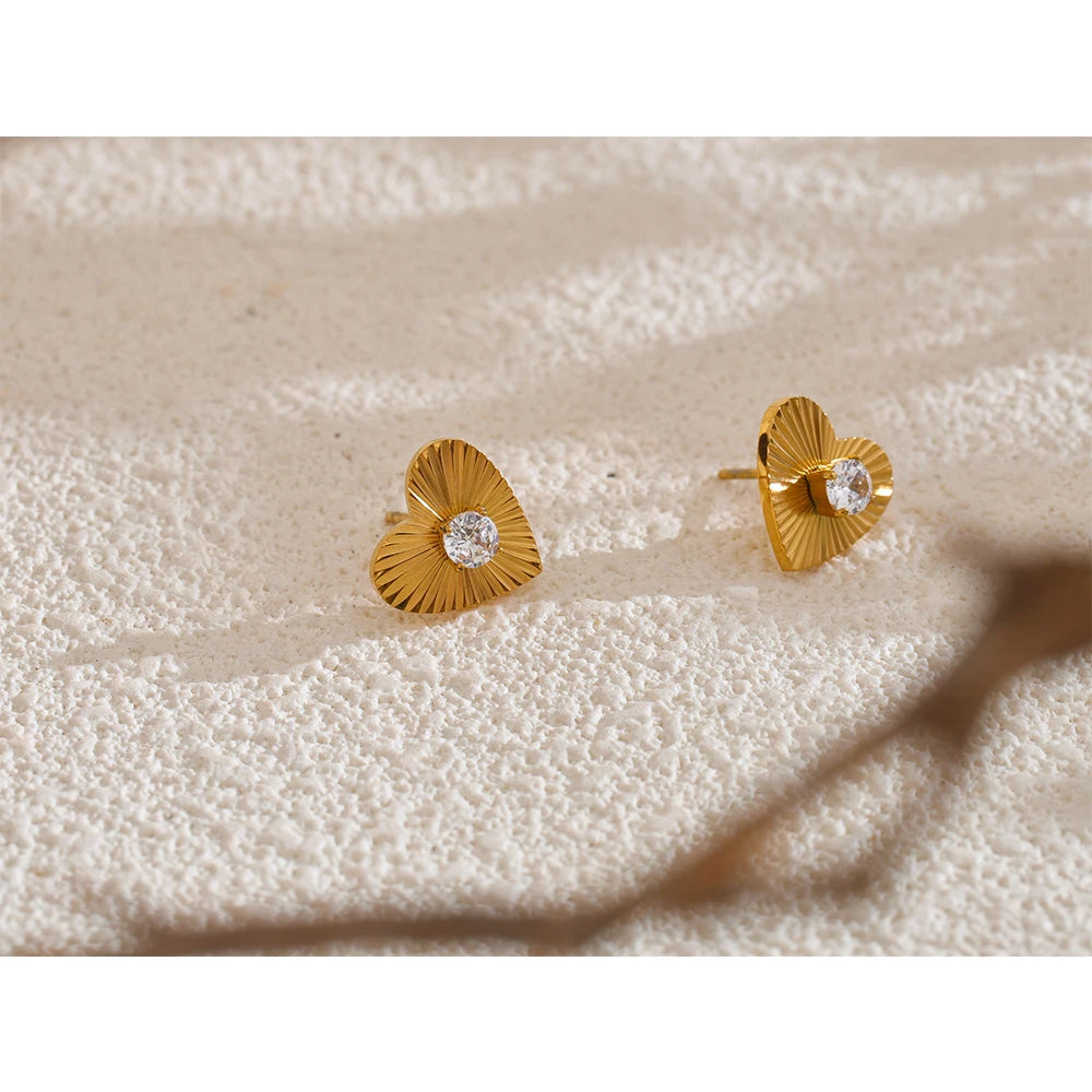 Fluted Heart Gem Earrings