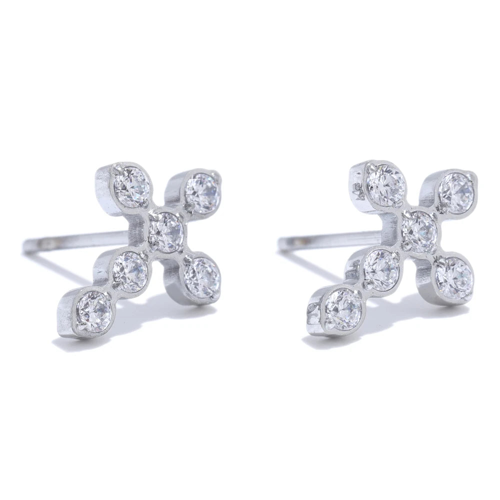 Mini Bezel Cross Stud Earrings