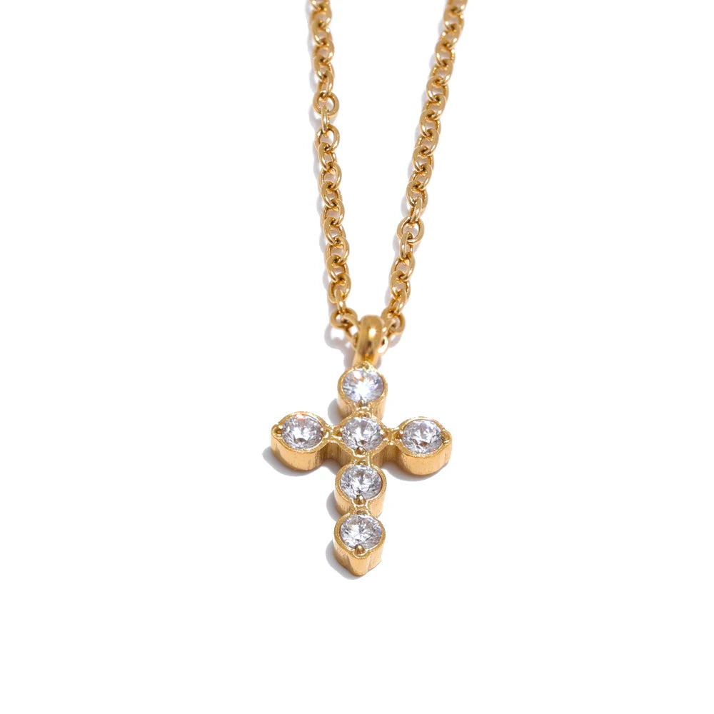 Mini Bezel Cross Necklace