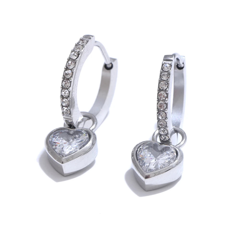 Bezel Heart Huggie Hoop Earrings
