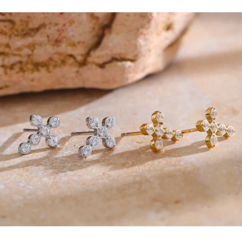 Mini Bezel Cross Stud Earrings