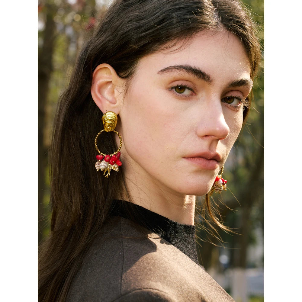 Jonah Golden Oyster Shell + Coral Earrings