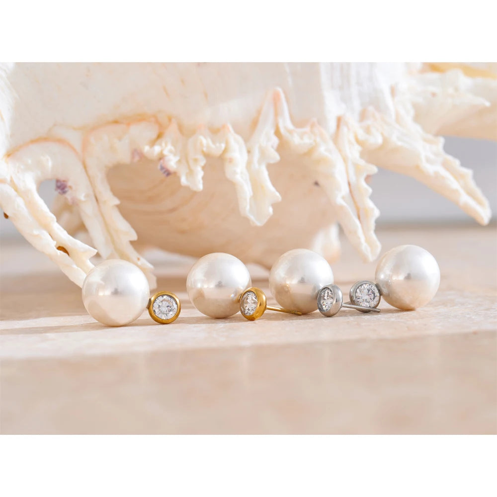 Akira Bezel Stone and Pearl Stud Earrings