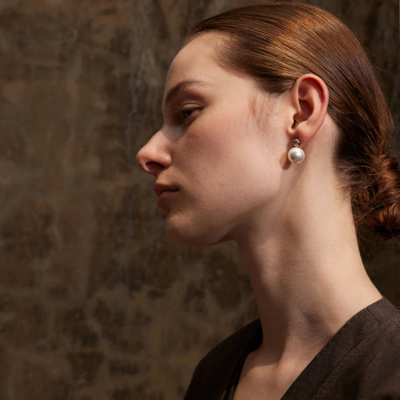 Akira Bezel Stone and Pearl Stud Earrings