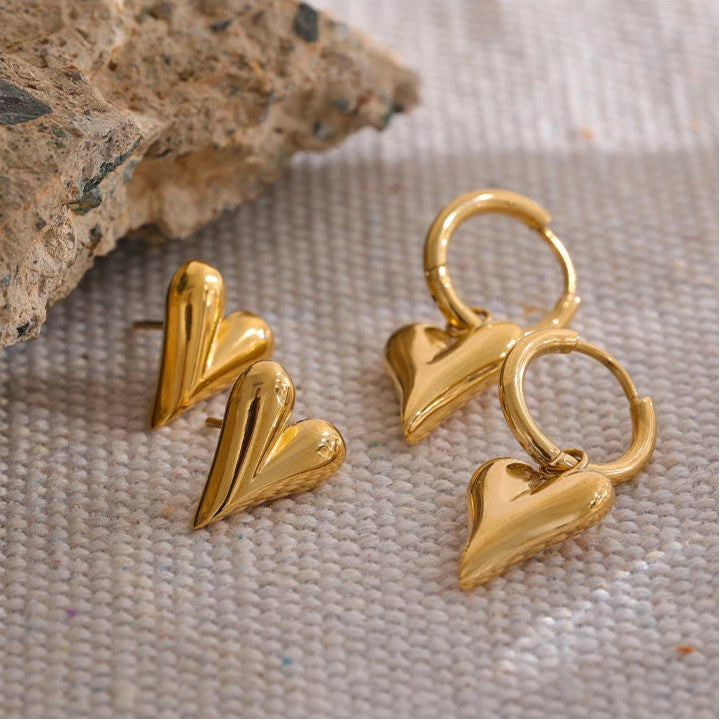 Pointed Heart Earrings | Studs or Huggie Hoops