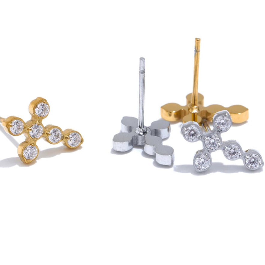 Mini Bezel Cross Stud Earrings