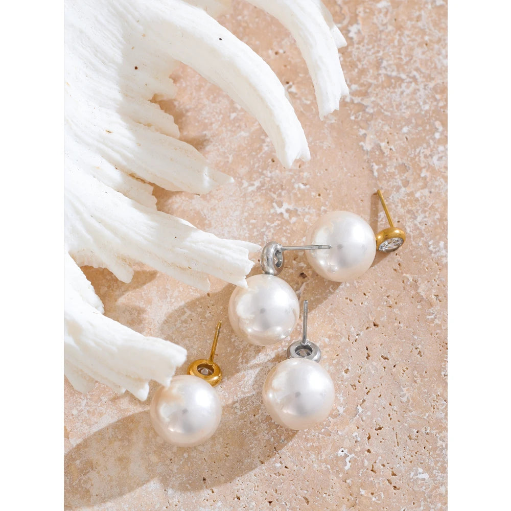 Akira Bezel Stone and Pearl Stud Earrings