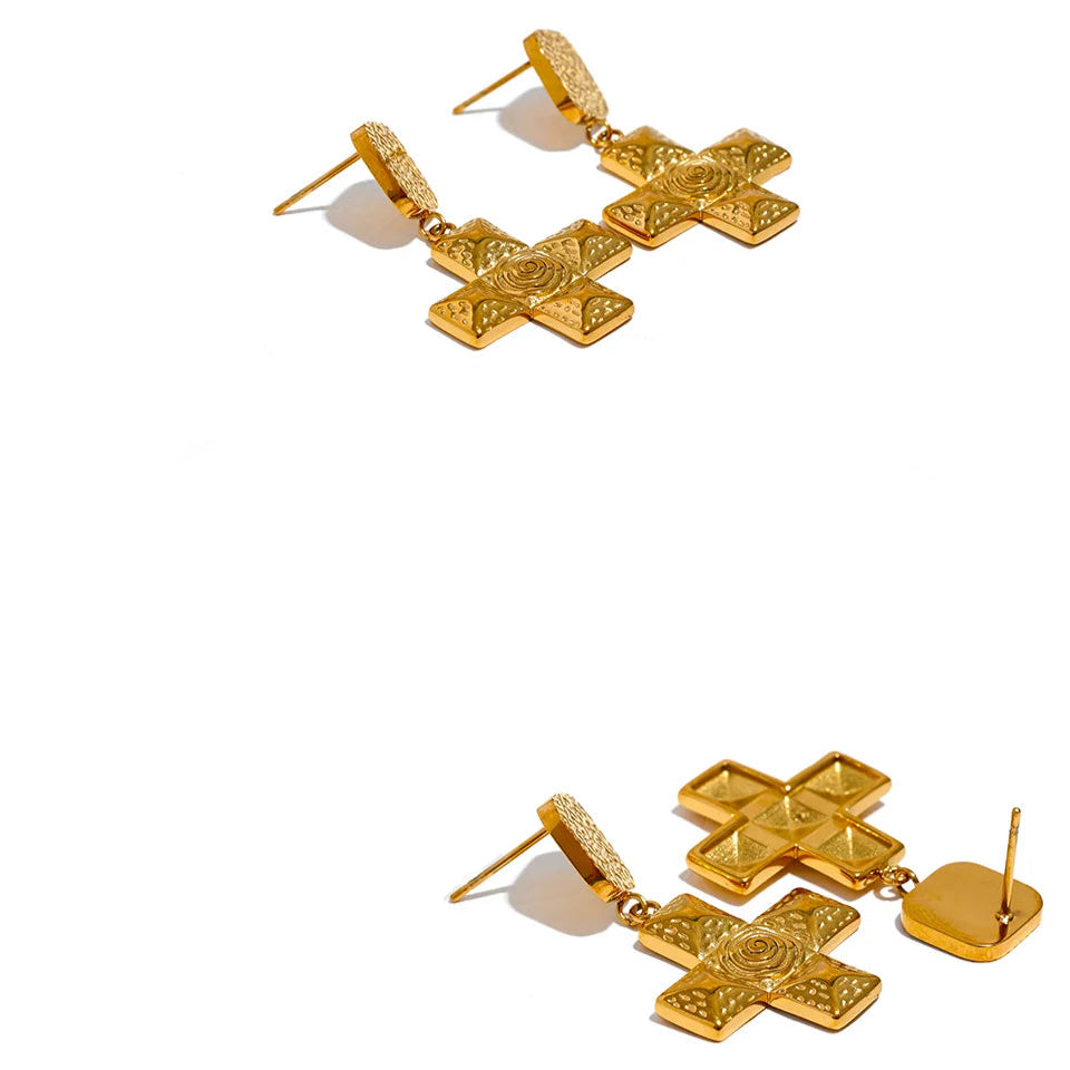 Baroque Cross Drop Earrings