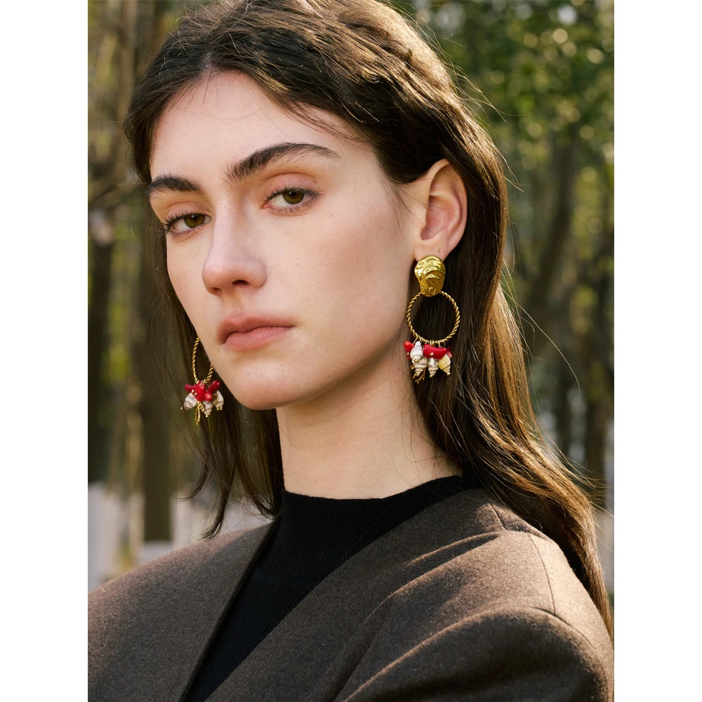 Jonah Golden Oyster Shell + Coral Earrings