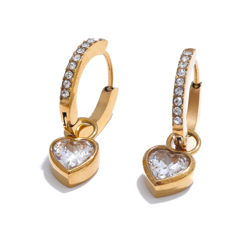 Bezel Heart Huggie Hoop Earrings