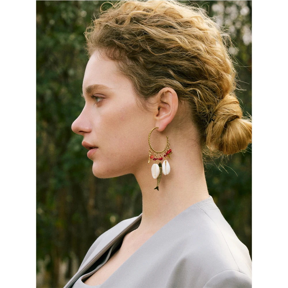 Jonah Fish + Cowrie Shell Earrings
