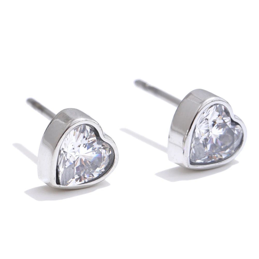 Bezel Heart Stud Earrings