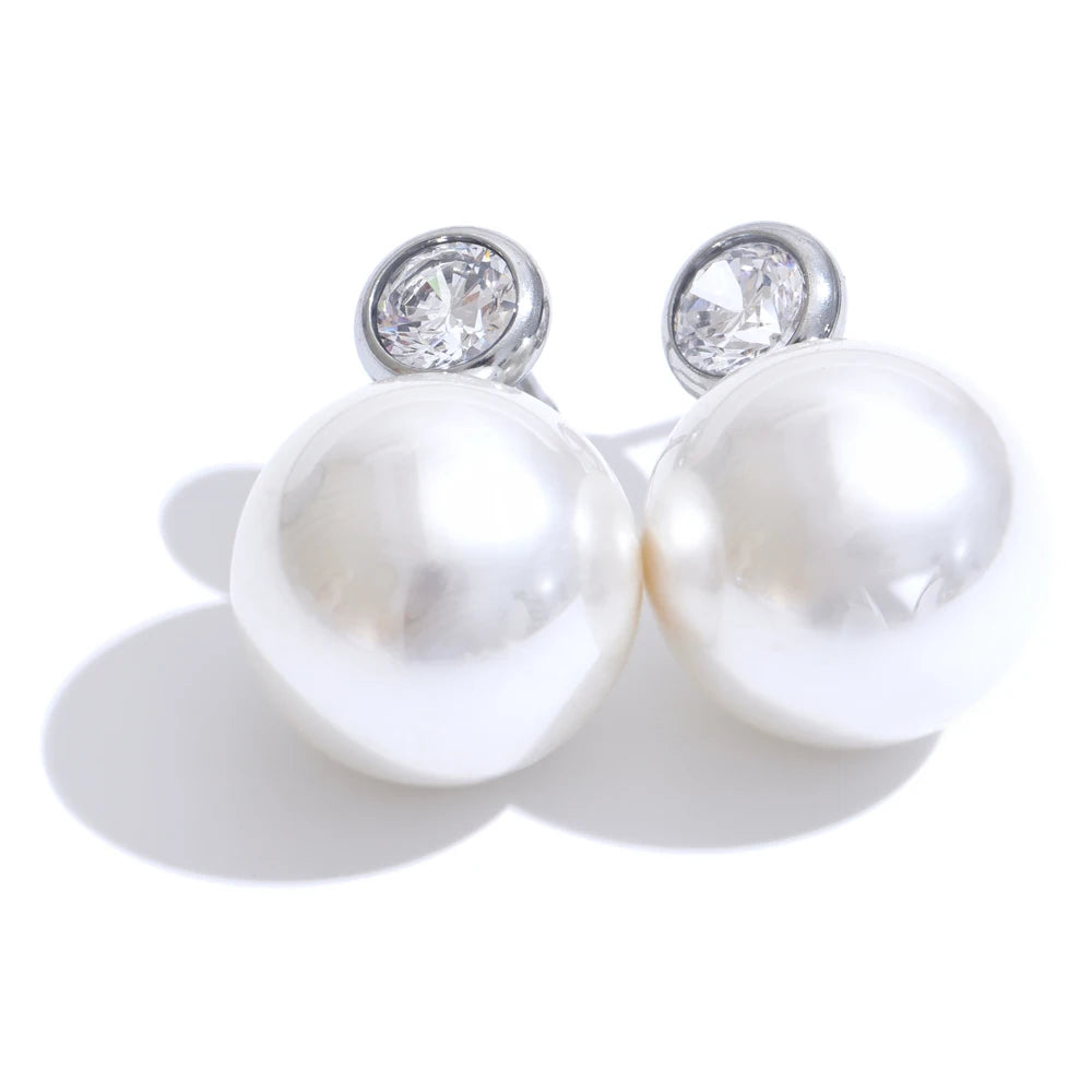 Akira Bezel Stone and Pearl Stud Earrings