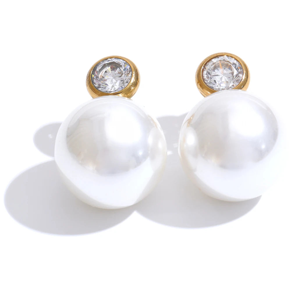 Akira Bezel Stone and Pearl Stud Earrings