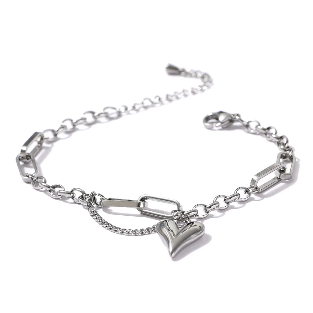 Pointed Heart Chain Charm Bracelet