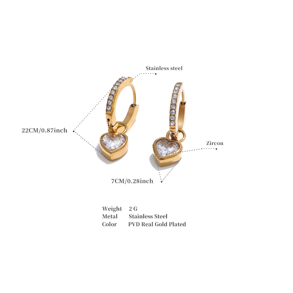 Bezel Heart Huggie Hoop Earrings