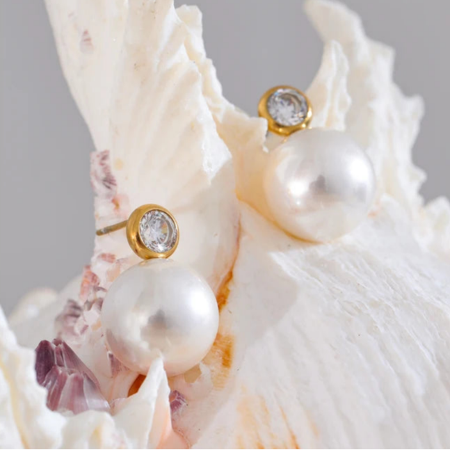 Akira Bezel Stone and Pearl Stud Earrings