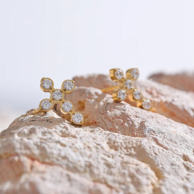 Mini Bezel Cross Stud Earrings