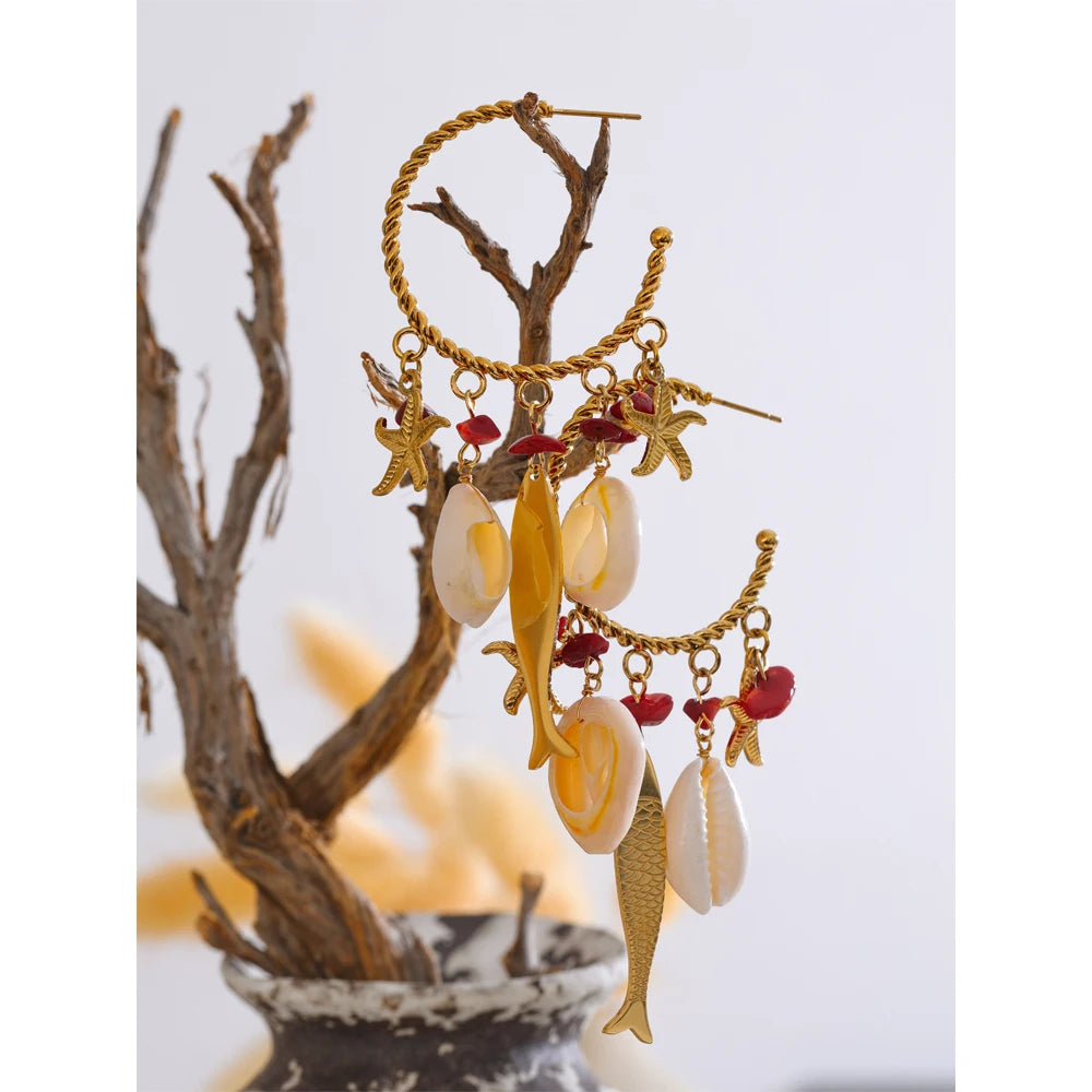 Jonah Fish + Cowrie Shell Earrings