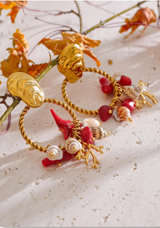 Jonah Golden Oyster Shell + Coral Earrings
