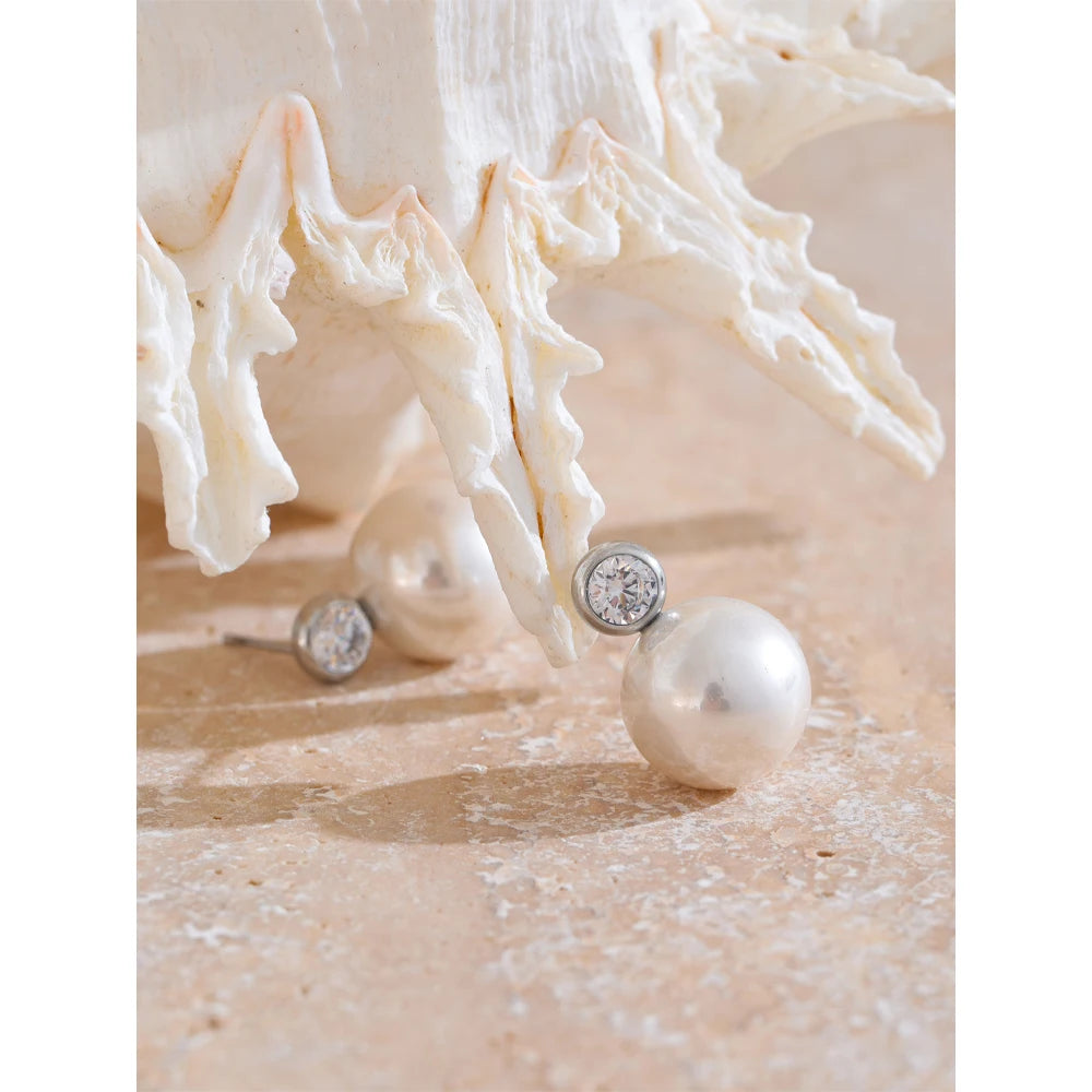 Akira Bezel Stone and Pearl Stud Earrings